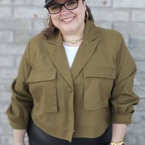 ELOQUII Olive Green Utility Military Jacket sz 14